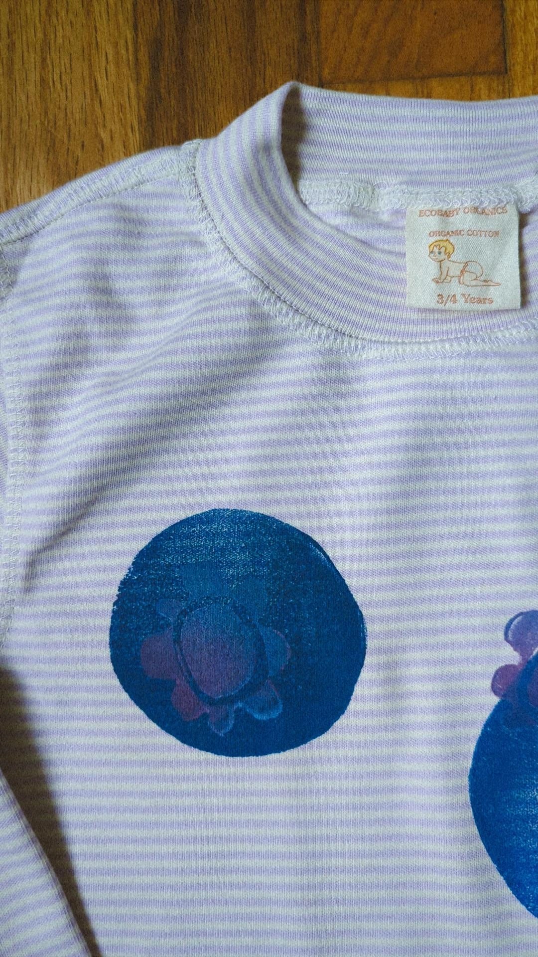 block printed by hand organic cotton long sleeve - 3/4 years