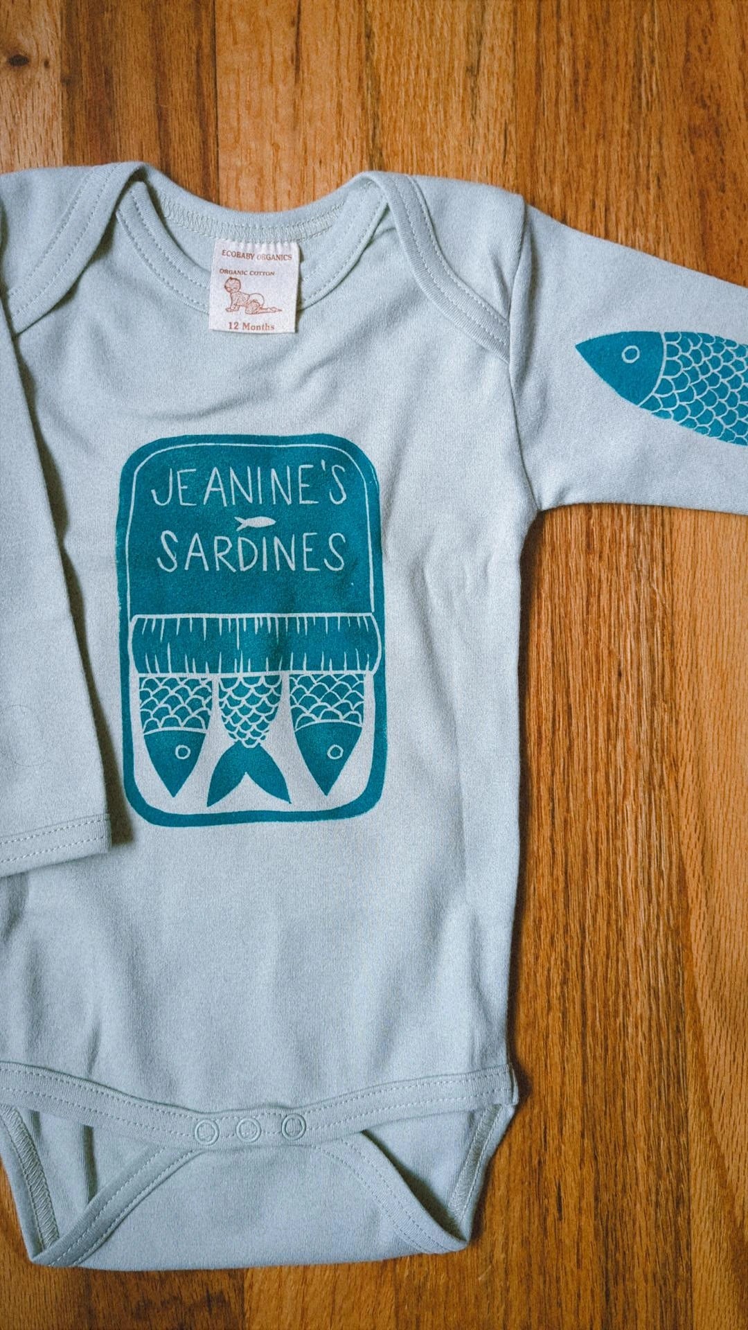 block printed by hand organic cotton onesie - 12 months
