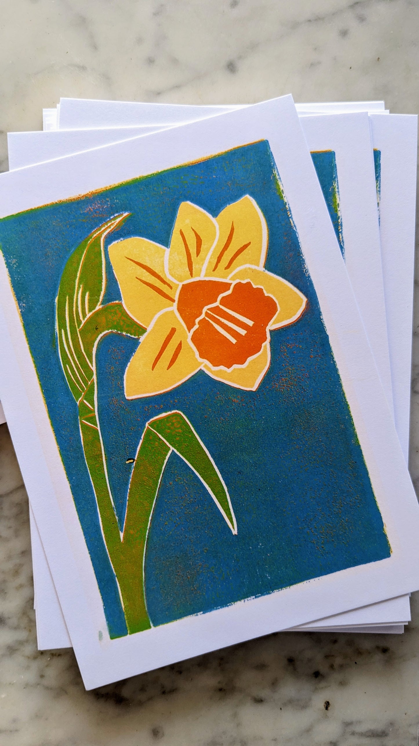 daffodil print w/ blue background