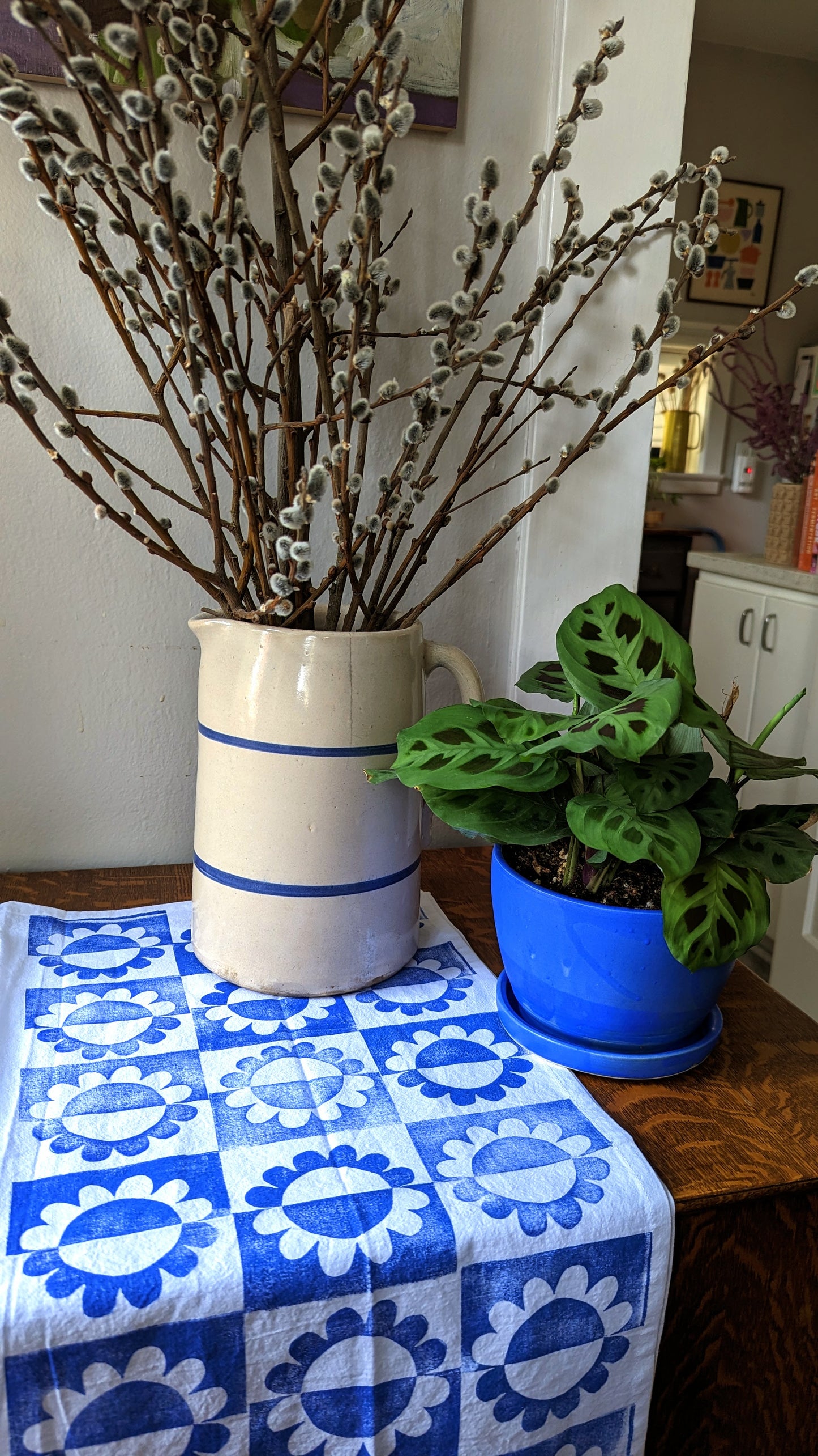 block printed kitchen towel : sun shadow